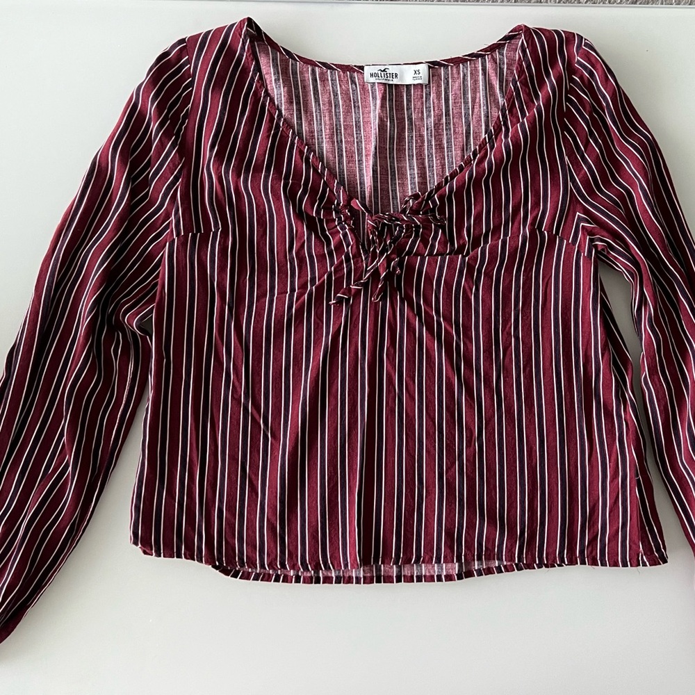 Hollister Striped Burgundy & navy Long Sleeve Top XS